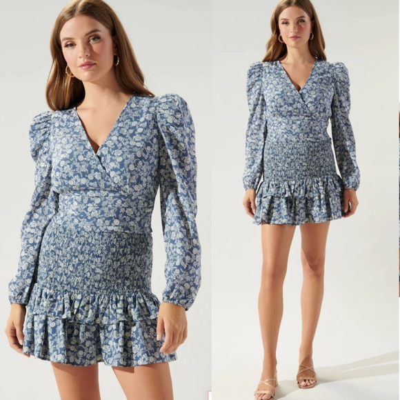 🆕️ Sugarlips Set of Top + Skirt with Smocked Waist in Blue & White Print. NWT - Picture 4 of 14